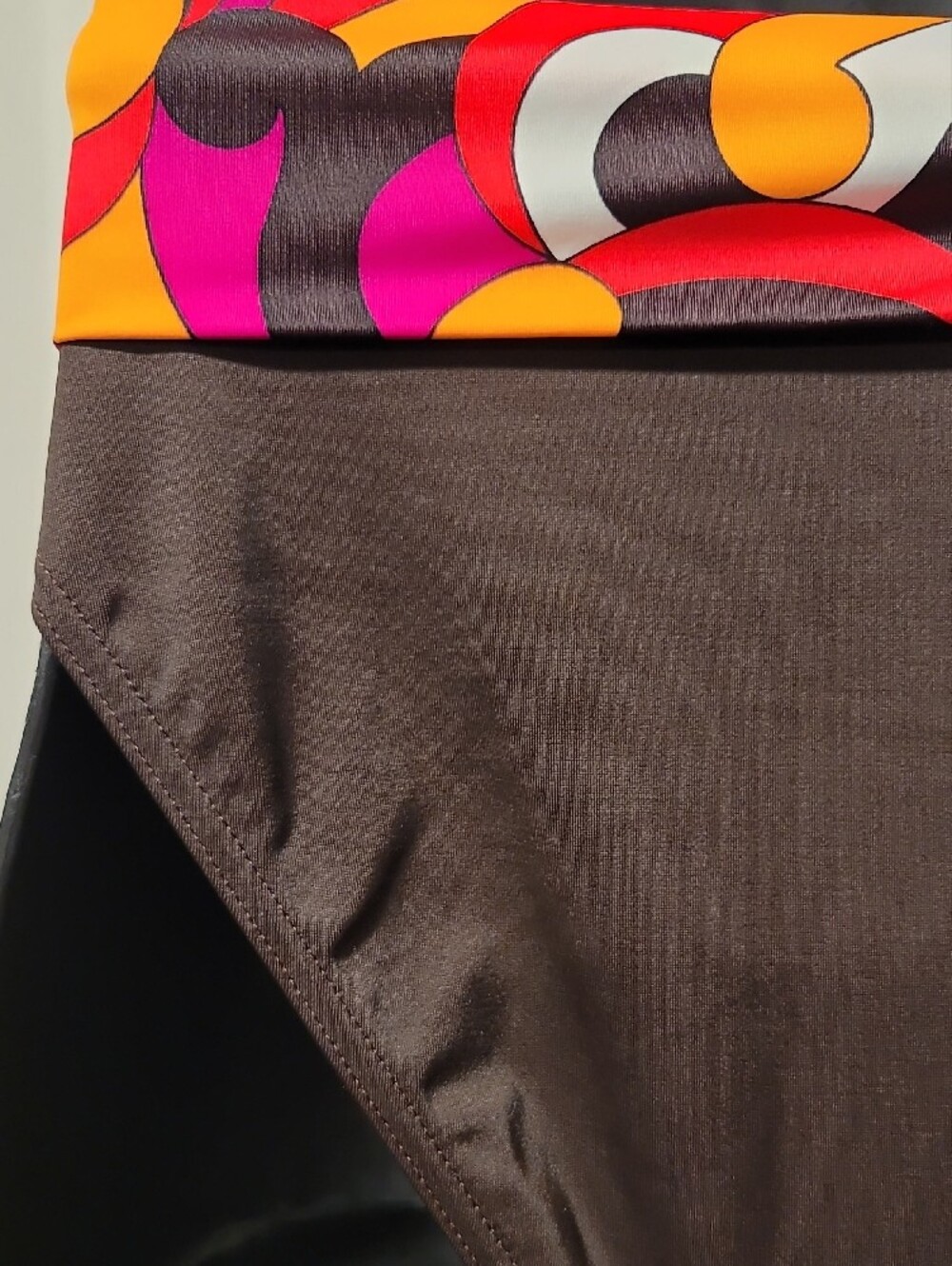 Freya Chocolate Bandeau Bikini Bottoms with Retro Pink-Orange Accent - Picture 4 of 4